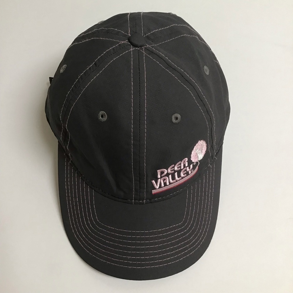 Deer Valley Ski Resort Hat Gear Cap Gray Pink Contrast Stitch Adjusts Vintage - Picture 10 of 11